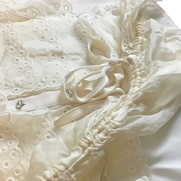 TORY BURCH Cream Victorian Style Ruffle Silk Long Sleeve Blouse - Picture 7 of 13